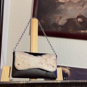 Chic Black and Cream Clutch with Silver Chain